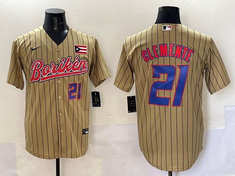 Men Puerto Rico #21 Clemente Brown Stripe Joint Name 2025 Nike MLB Jersey style 3